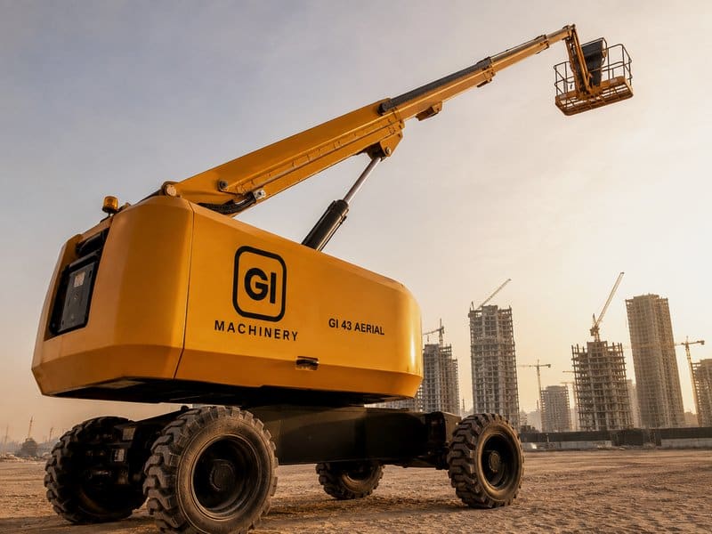 Telescopic boom lift with the basket raised