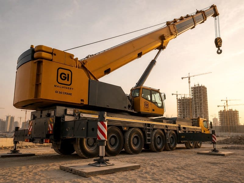 Mobile crane with outriggers deployed