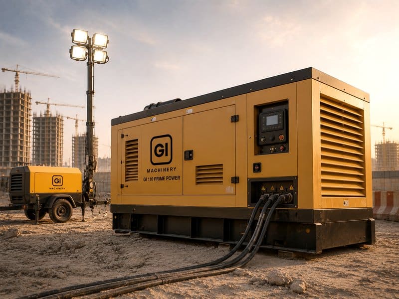 Silent-canopy diesel generator on a construction site